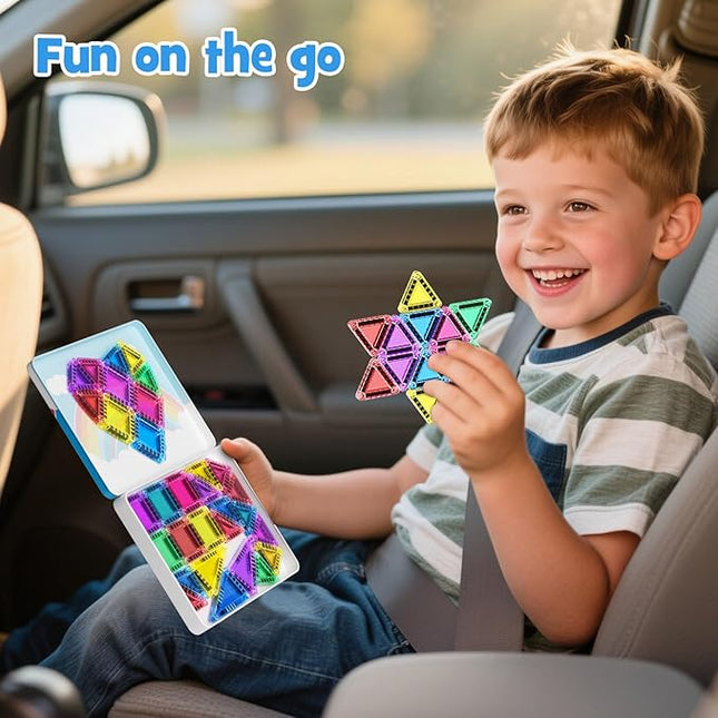 Magnetic Tiles Building Blocks Travel Construction Set, STEM Toddler Puzzle Toys for Boys and Girls Ages 3+ Birthday Gift