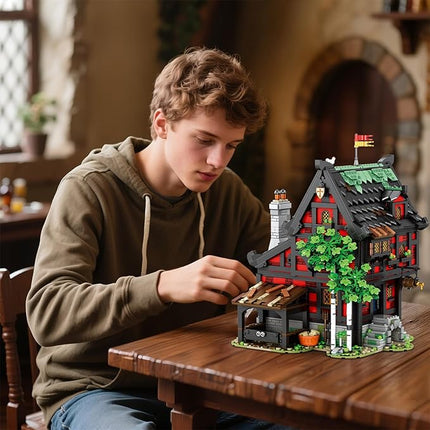 Reobrix Medieval Inn Building Block Set 66017, European Century Tavern for Home&Office Display, Medieval Collectible Architecture Model Kits, Creative Construction Gifts for Adults 14+