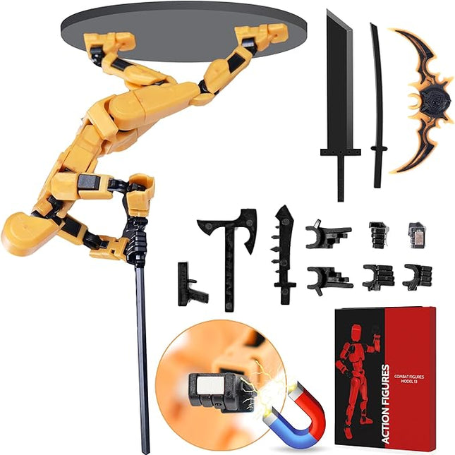 Magnetic Action Figure Set, (Assembly Completed) Model 13 Action Figure Multi-Jointed Movable,Gift Box Packaging, a Great for Loved Ones and Friends. (Magnetic Gold)