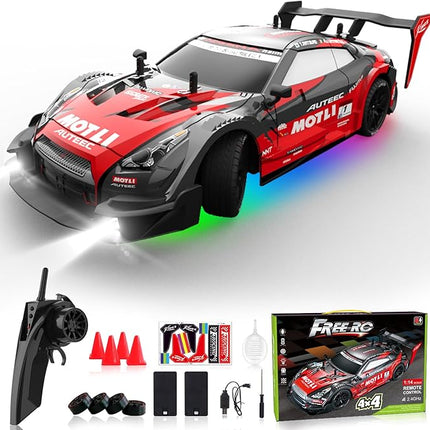 Remote Control Car RC Drift Car 1:16 Scale 4WD RC Vehicle with LED Lights 2.4GHz 30km/h RTR High Speed Racing Sport Toy for Adults Boys Girls Kids Gift 2Pcs Rechargeable Battery