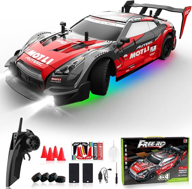Remote Control Car RC Drift Car 1:16 Scale 4WD RC Vehicle with LED Lights 2.4GHz 30km/h RTR High Speed Racing Sport Toy for Adults Boys Girls Kids Gift 2Pcs Rechargeable Battery