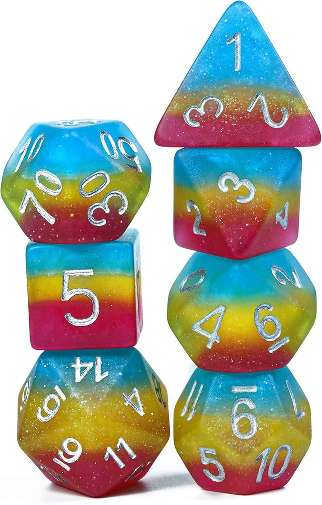 HDdais 7PCS Pansexual-Pride Polyhedral DND Dice Set, Homosexual Flag D&D Dice for RPG and Other Table Games(Matte)