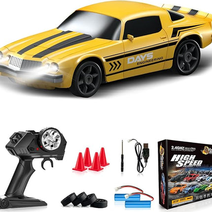 Remote Control Car RC Drift Car 2.4GHz 1:24 4WD 15KM/H High Speed Racing Sport Car with LED Lights Drifting Tire Racing Sport Toy for Adults Boys Girls Kids Gift 2Pcs Rechargeable Batteries