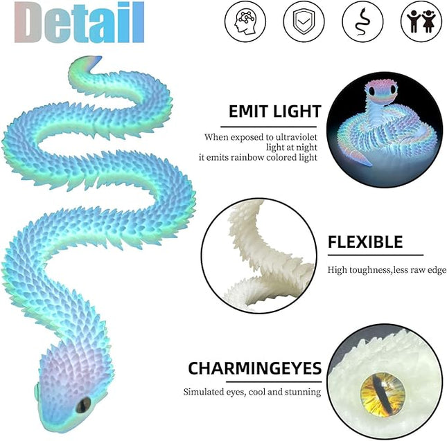 20.2 Inch 3D Printed Snake Toys,3D Printed Animals,3D Printed Toys,3-D Print Articulated Viper Collectible for Home Office Executive Desk Decoration (Rainbow)
