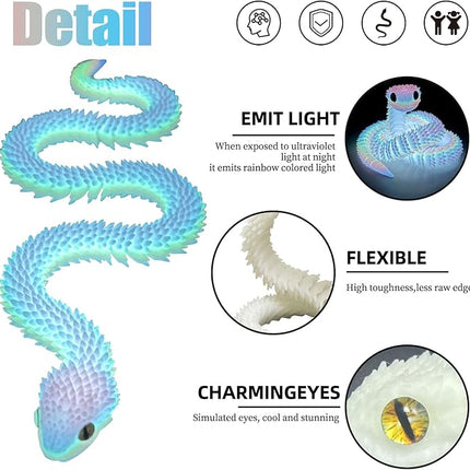 20.2 Inch 3D Printed Snake Toys,3D Printed Animals,3D Printed Toys,3-D Print Articulated Viper Collectible for Home Office Executive Desk Decoration (Gold)