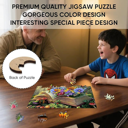 Wooden Puzzles for Adults 500 Pieces, Butterfly Flying of Book Jigsaw Puzzles, Irregular Puzzles Creative Gift for Adults and Kids Family Brain Game, 14.2x18.8 inch