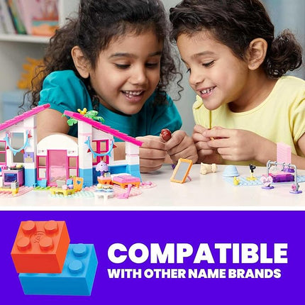 MEGA Construx Barbie Kids Building Toy Set, Malibu House with 303 Pieces, 2 Micro-Dolls, Furniture and Accessories, Ages 5+ Years