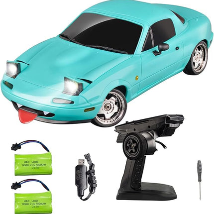 LD1804 RC Drift Car 1:18 Scale Mini MX-5 RWD 2.4GHz Miata RC Vehicles with Gyro and LED Lights for Adults Hobby Toys (Blue)