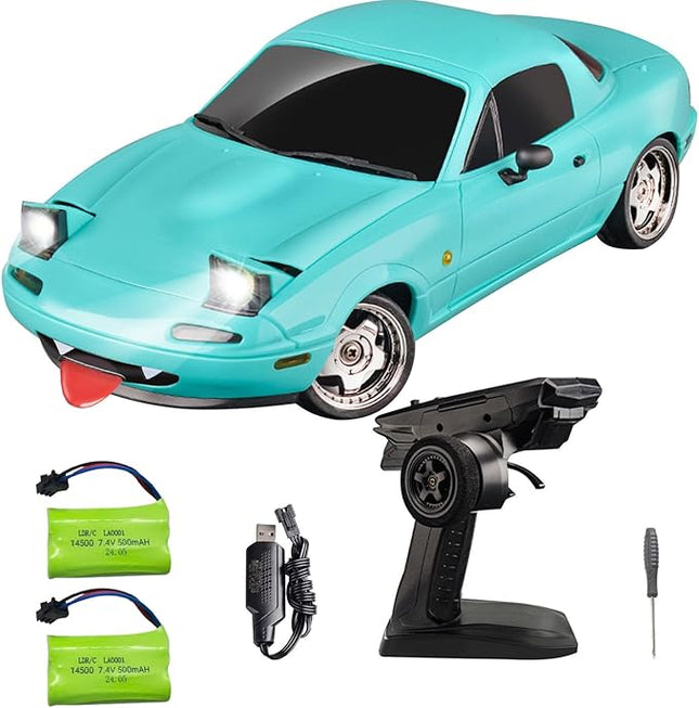LD1804 RC Drift Car 1:18 Scale Mini MX-5 RWD 2.4GHz Miata RC Vehicles with Gyro and LED Lights for Adults Hobby Toys (Blue)