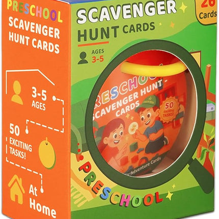 Indoor Scavenger Hunt for Preschool, 26pcs Scavenger Hunt Game Cards at Home, for Boys and Girls Ages 3-5, Birthday for Kids