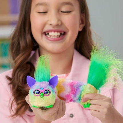 FURBY DJ Furblets Can-Dee-Swirl Mini Electronic Plush Toy with Funny Stretchable Sound Effects & Music, Speaks Furbish, Pink, Blue & Purple
