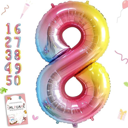 Smlpuame 40 Inch Number Balloons 0-9 Rainbow Gradient Large Number 8 Balloons, Digital Balloons for Birthday Party Celebration Decorations, Helium Foil Number Balloons for Wedding Anniversary