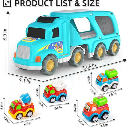 Veslier Toy Trucks Car for 1 2 3 4 5 Year Old Toddlers Boys Girls,Trucks Toys 5 in 1 Construction Vehicles Toys for Kids Boys Girls,Car Trucks Toys with Light Sound,Christmas Birthday Gifts.