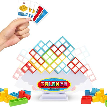 FAVANTIME 48pcs Stacking Game Tetra Balance Tower Stacking Blocks Board Games for 1-4 Players Family Games for Kids, Adults, Party, Travel Team Building Blocks Toy