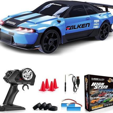 Remote Control Car RC Drift Car 2.4GHz 1:24 4WD 15KM/H High Speed Racing Sport Car with LED Lights Drifting Tire Racing Sport Toy for Adults Boys Girls Kids Gift 2Pcs Rechargeable Batteries