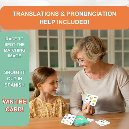 Spanish Learning Game - Fun Bilingual Card Game for Kids & Families | Learn 57 Everyday Words Through Play | Educational Gift for Classroom or Home (EVERYDAYWORDS001)