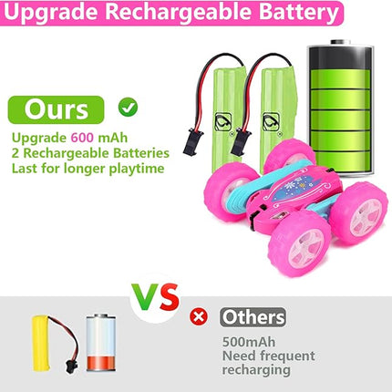 FREE TO FLY Remote Control Car for Girls : Pink RC Car Double Sided 360°Flip Stunt Cars with Headlights & WheelLights Rechargeable Toy Car Birthday Gifts for Girl Kids Age 6 7 8 9 10 11 12 Year Old