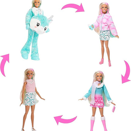 Barbie Cutie Reveal Advent Calendar & Doll, Blue & Pink Hair, 25 Surprises Include Clothes, Accessories & Color-Change Pets, Holiday Toy for Kids