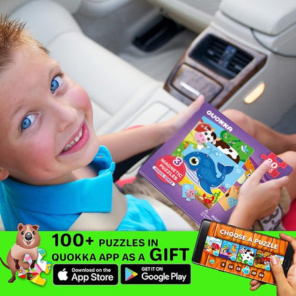 QUOKKA Magnetic Toddler Puzzles Ages 2-4 - 20 Pieces Kids Puzzles Ages 3-5 - Travel Games for Kids 4-6 - Animal Toddler Travel Toys - Car Airplane Road Trip Activities for Boys and Girls