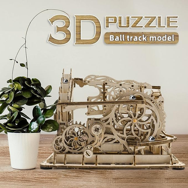 3D Wooden Puzzle Marble Run for Adults, DIY Marble Run Wooden Model Kit, HDF Material, Mechanical Puzzle, Modern Style, 334 Pieces, 1 Set, 1 Item, 1 Package