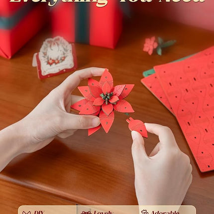 3D Flower Wooden Puzzles for Adults-Poinsettia, DIY Wooden Flowers Model Kit Building Set Crafts for Adults to Build, Botanical Collection/Ideal Creative Gift Ideas/Housewarming (153PCS)