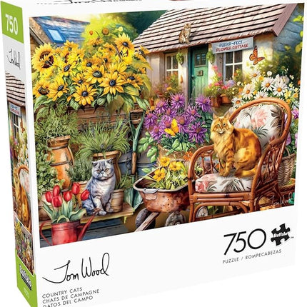 Buffalo Games - Tom Wood - Country Cats - 750 Piece Jigsaw Puzzle for Adults -Challenging Puzzle Perfect for Game Nights - Finished Size is 24.00 x 18.00