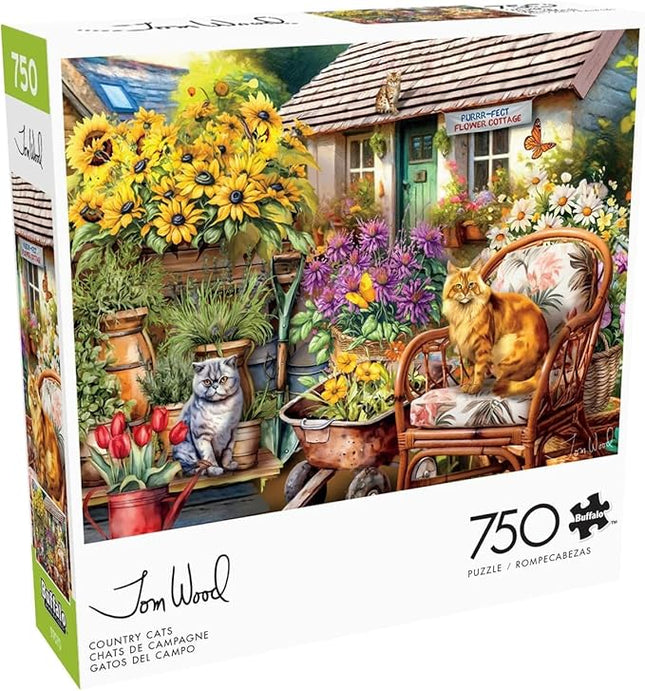 Buffalo Games - Tom Wood - Country Cats - 750 Piece Jigsaw Puzzle for Adults -Challenging Puzzle Perfect for Game Nights - Finished Size is 24.00 x 18.00