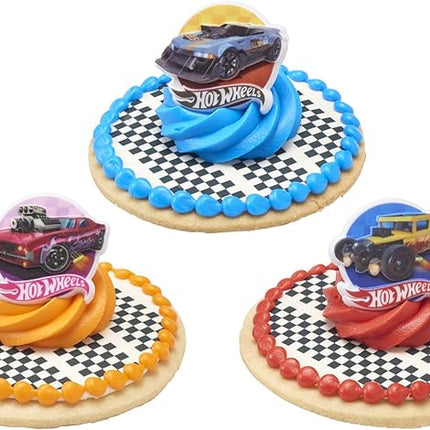 Hot Wheels™ Rings | 24 Epic Stunt Cupcake Toppers | DecoPac Hot Wheels Cars Cake Decorations, Multi-colored, Food Safe & Ready To Use - 24 Pack