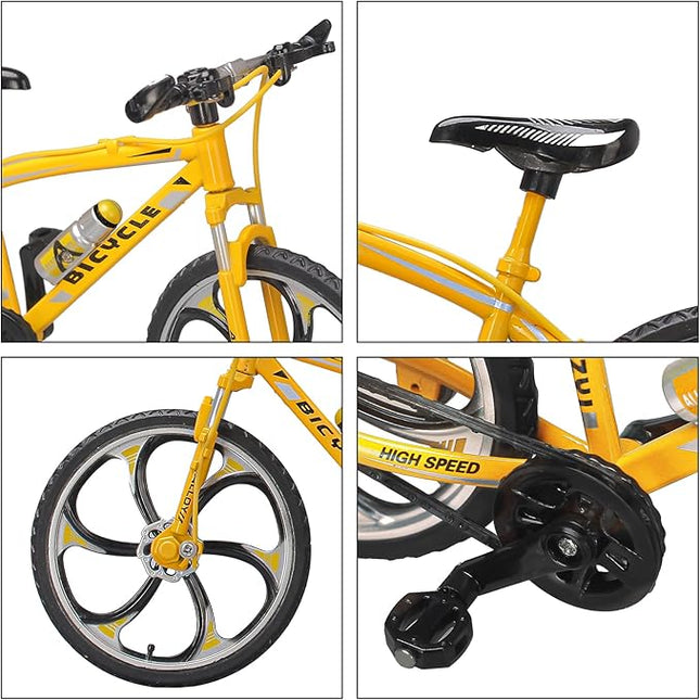 (Assembly Completed) T13 Action Figures, 6.3 Inch Big Dummy 13 Mountain Die-cast Mini Bike Model with Multi-Jointed Movable Lucky 13 Robot Toys Set(Yellow,White)