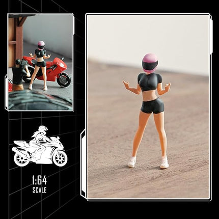 Painted Figure 1:64 Scale Mini Model Trains Architectural Plastic People Figures Standing Female Racer Figure Model,Suitable for Miniature Scenes(64230B)