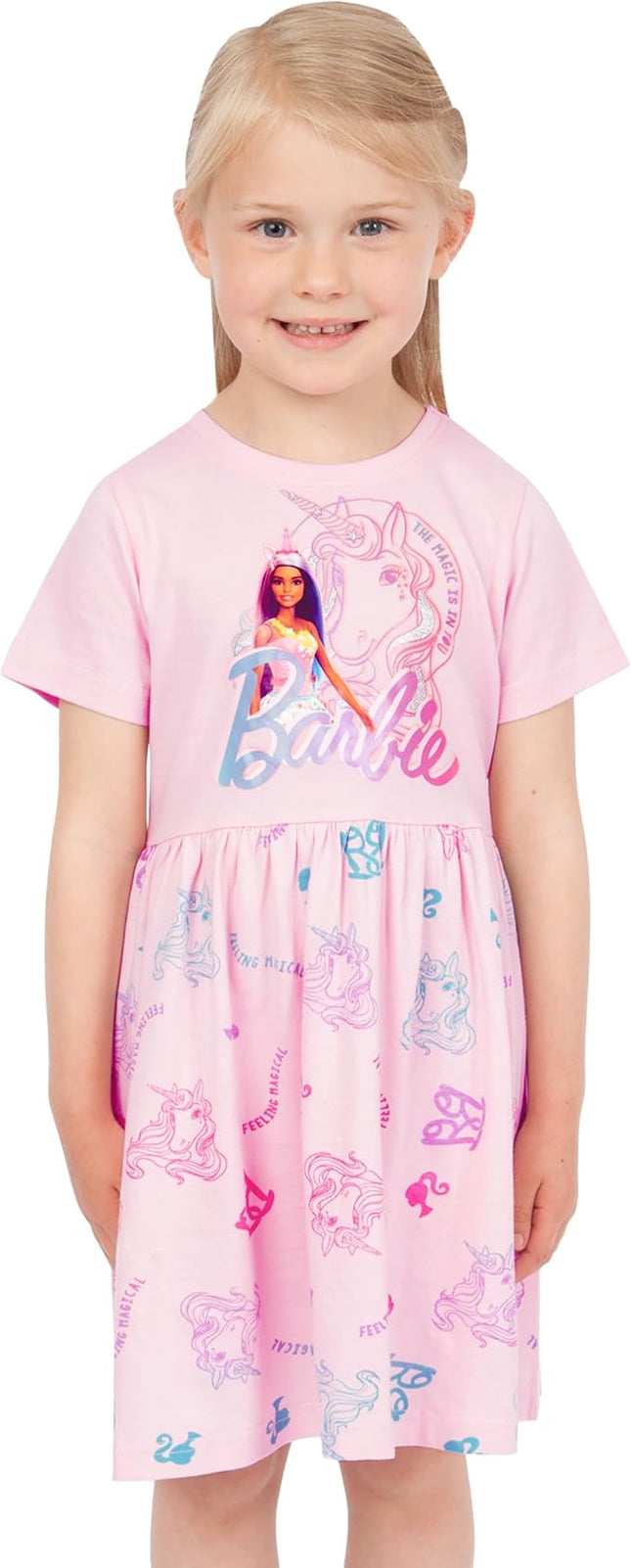 Barbie Dress | Short Sleeve Girls Unicorn Dress | Skater Dress for Girls
