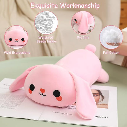 SQEQE Weighted Bunny Plush, Weighted Bunny Stuffed Animal, Cute Plushies Soft Pink Pillow Toy Gift for Kids Adults 13.8 Inch, 1.6 Lbs