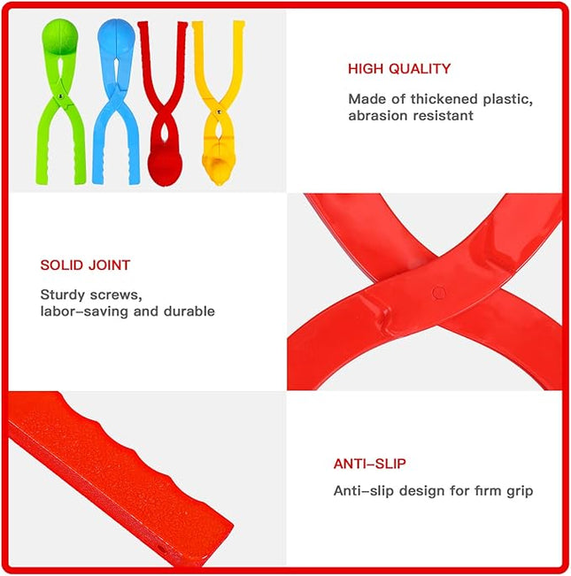 Max Fun 4 Pack Snowball Maker Snow Ball Toys Games with Handle for Kids Outdoor Indoor Winter Snowball Fight Maker Tool Clip with Drawstring Bag