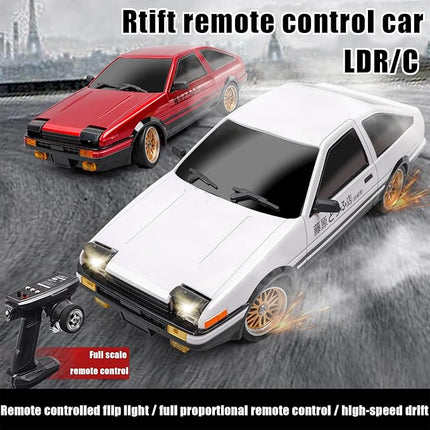 1:18 AE86 Model LD1801 RC Drift Car 1/18 2.4G Remote Control on Road ESP Gyroscope LED Mini RC Racing Cars (Red)