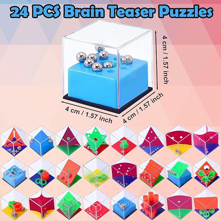 24 PCS Brain Teaser Puzzles for Kids,Balance IQ Maze Game Mini Fidget Puzzle Box,1.57 Inch Maze Puzzle Cubes Party Favor Games Challenge Decompression for Adults