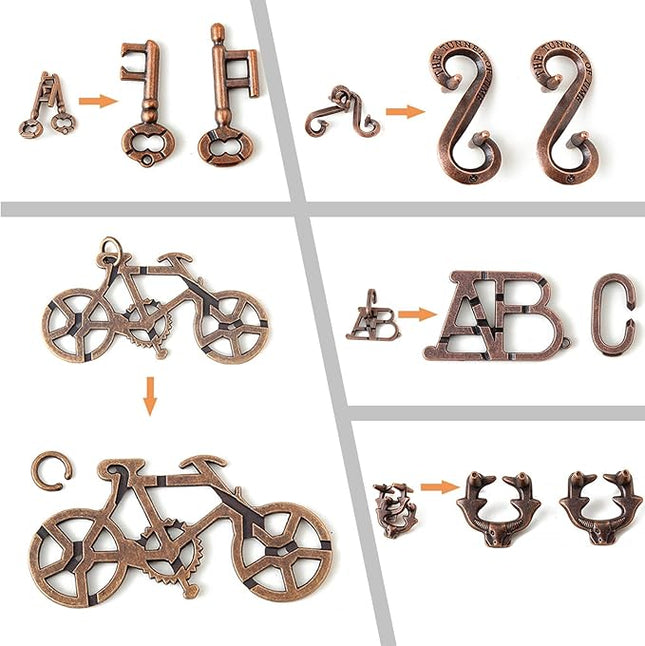 Brain Teaser Puzzles,5 Pieces Metal Cast Puzzle Games Toys for Kids and Adults IQ Test,IQ Educational Box for Teens