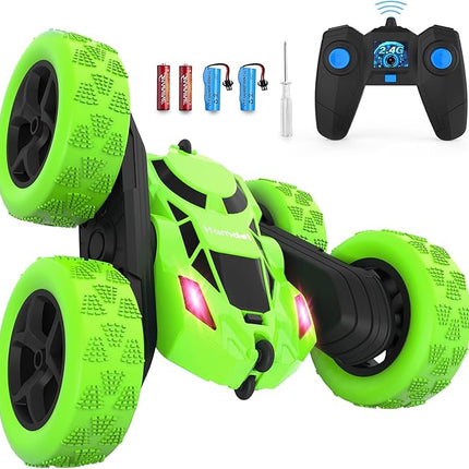 Remote Control Car, Double Sided 360°Rotating 4WD RC Cars with Headlights 2.4GHz Electric Race Stunt Toy Car Rechargeable Toy Cars for Boys Girls Birthday (Green)