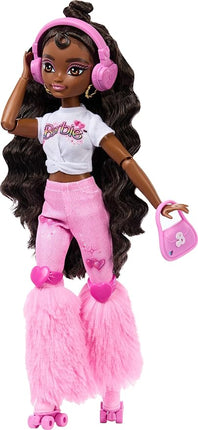 Barbie Dream Besties Doll and Accessories, Barbie Brooklyn” Posable Roller Skating Fashion Doll with Dark Brown Hair, 9 Music & Video Themed Pieces
