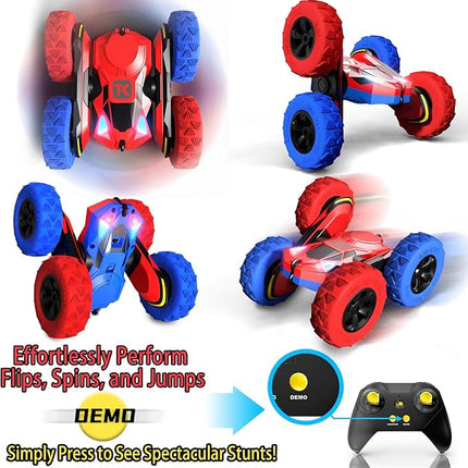 Threeking RC Stunt Car Remote Control Cars with Lights Double-Sided Driving Indoor Outdoor Toys Gifts Presents for 6 7 8 9 10 11 12 Year Old Kids Boys Girls