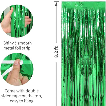 2 Pack Green Foil Fringe Curtains Streamers Party Decorations 3.3 x 8.2 ft, Tinsel Curtain Fringe Backdrop for Parties, Door Fringe Birthday Streamers, Photo Booth Backdrops, Party Decor