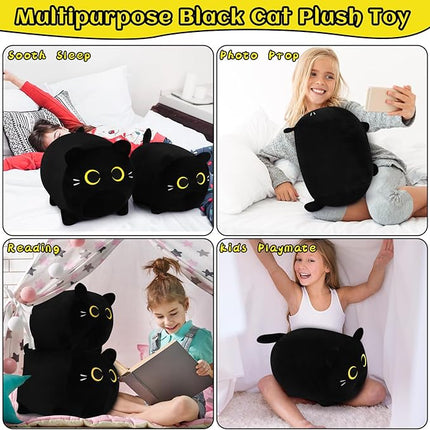 Black Cat Plush Pillows-16'' Big Cute Soft Plushies, Gold Eyes Black Cat Plush, Cat Anime Plush Cute Plush Cat Plushie Stuffed Cat Stuffed Animals, Sofa Pillow Birthday Gift for Kids Girls Boys
