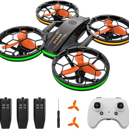 Drones for Kids - RC Drone with Auto Hovering and Headless Mode, Quadcopter with LED Light, Propeller Full Protect, 3D Flips, 3 Batteries, Remote Control, Best Toys Gifts