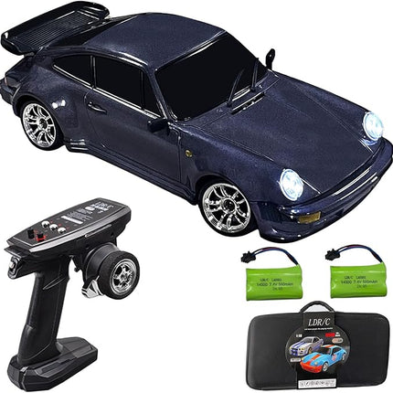 LDRC 1898 1:18 RC Drift Car 911 2.4GHz RWD with Gyroscope on-Road Alloy Body Shell Racing Cars Radio Control (Purple)