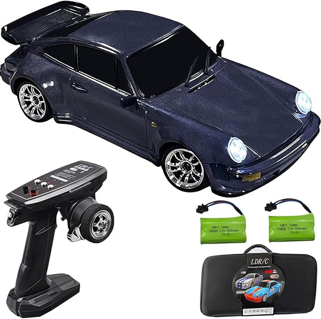 LDRC 1898 1:18 RC Drift Car 911 2.4GHz RWD with Gyroscope on-Road Alloy Body Shell Racing Cars Radio Control (Purple)