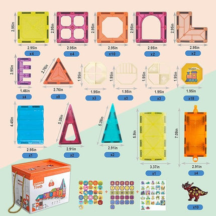 Magnetic Tiles Building Blocks with 4 Cars Magnet Train Set for Kids Construction STEM Toy Preschool Educational Creativity Learning Brithday Gift for Girls Boys Toddlers 3 4 5 6 7 8