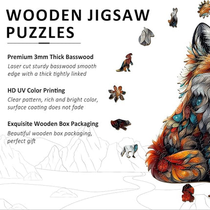 Wooden Puzzles for Adults - Artistic Fox Wood Puzzles Adult - Unique Animal Shape Wooden Jigsaw Puzzles for Adults - Birthday Gifts for Puzzle Lovers, Family (13.3 * 11in)