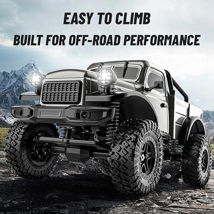 1:18 Scale All Terrain Remote Control Car, 2.4 GHz 4WD RC Rock Crawler with LED Lights, 12KPH Off-Road Pickup Truck Vehicle Toys RTR Gift for Adults