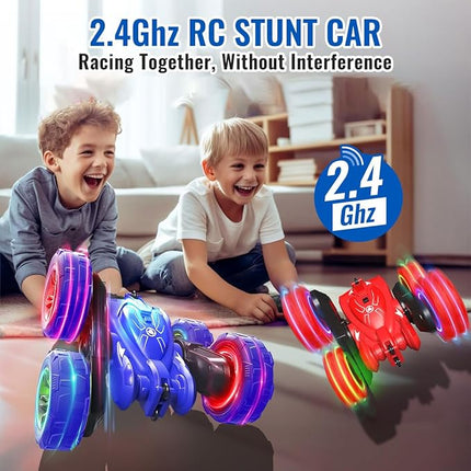 Rechargeable Remote Control car with Colorful Lights, Double Sided RC Stunt Car for Kids Fast USB-C Charging 360° Rotation 4WD Car Toys for Aged 3-12 Gift
