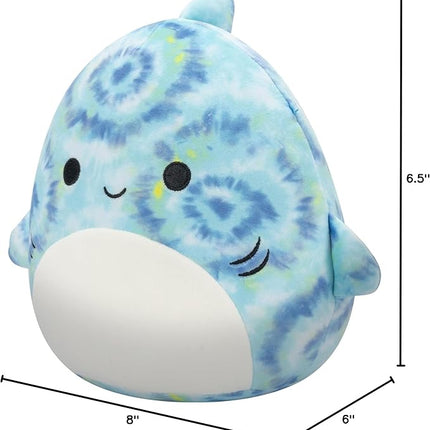 Squishmallows Original 8-Inch Luther Blue Tie-Dye Tiger Shark - Official Jazwares Plush