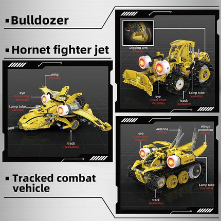 STEM Building Toys for Kids 6-14，5-in-1 Remote & App Controlled Construction Bumblebee Warrior/Powerful Iron Hand/Bulldozer/Hornet Jet/Tracked Vehicle，673 Pcs Building Blocks Set for Boys Girls